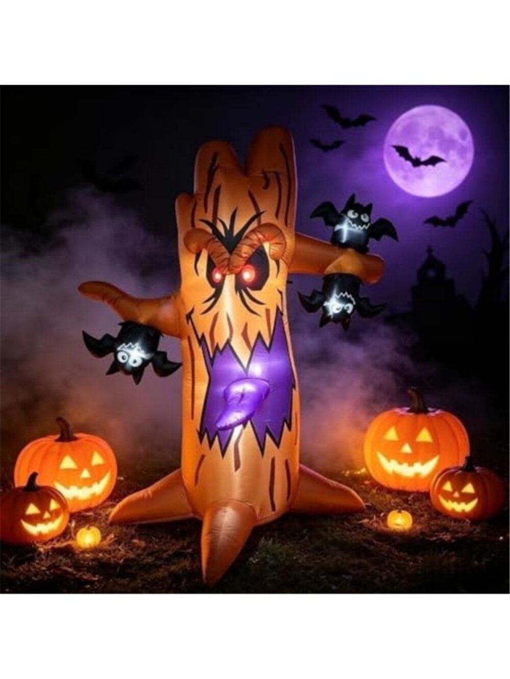 8FT Halloween Outdoor Inflatable Decor Scary Dead Tree with 3 Black Bats